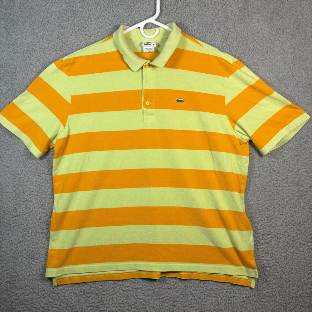 Lacoste Polo Shirt Mens 8 XXL Green Orange Striped Short Sleeve Cotton Pique